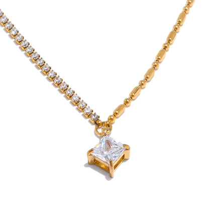 Pendant 316L Stainless Steel CZ Cubic Zirconia Chain 18K Gold Plated Necklace