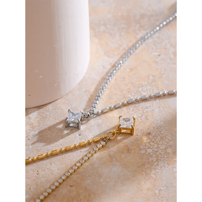 Pendant 316L Stainless Steel CZ Cubic Zirconia Chain 18K Gold Plated Necklace