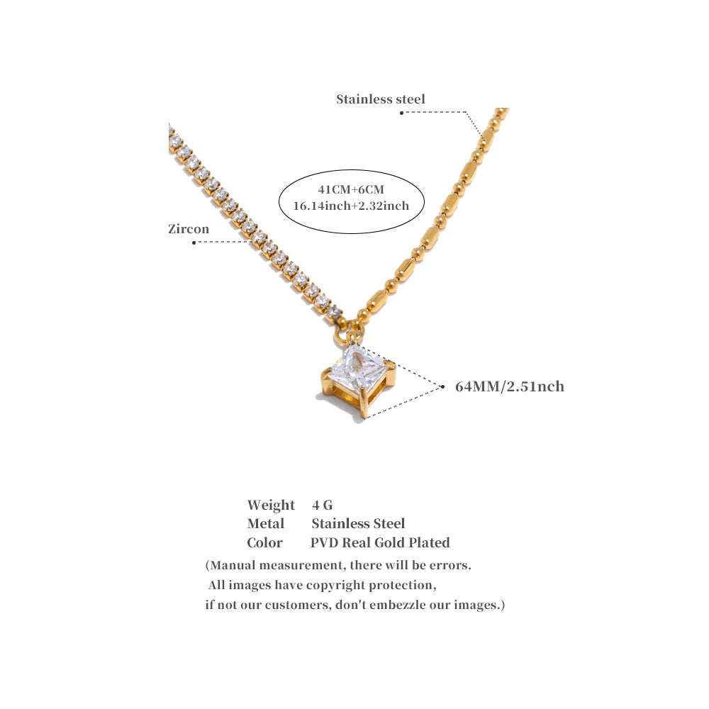 Pendant 316L Stainless Steel CZ Cubic Zirconia Chain 18K Gold Plated Necklace