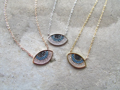 Turkish eye design pave zirconia Turquoises necklace